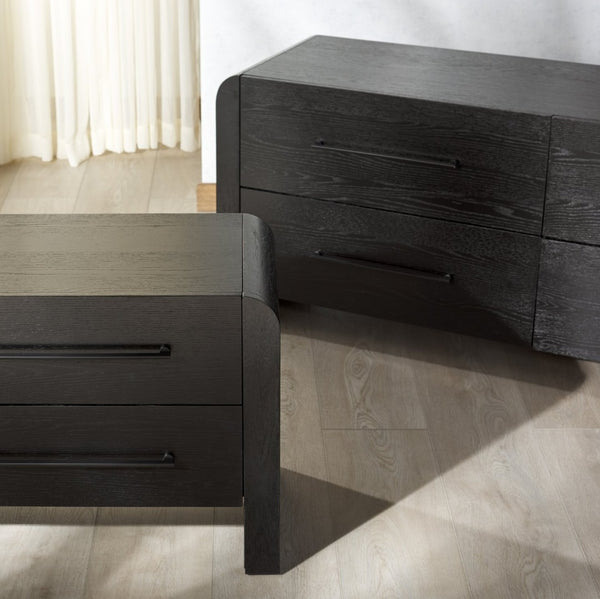 Safavieh KATRINA Wood 2-Drawer Nightstand – Elegant Black Finish, Sturdy Design & Timeless Bedroom Style Black / Black SFV2173B
