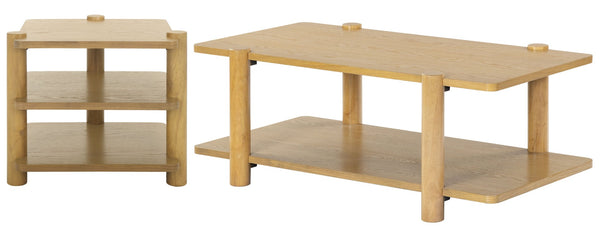 Safavieh EDISYN Modern Two-Tier Wood Coffee Table with Storage | Sleek Design for Contemporary Living Spaces Natural SFV2177A