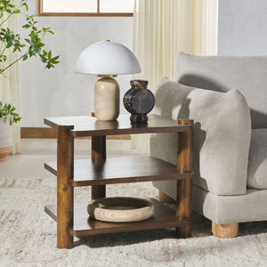 Safavieh EDISYN 3-Shelf Wood Accent Table - Modern Minimalist Design for Stylish Storage and Display Solutions Medium Oak SFV2176C