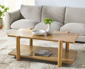 Safavieh EDISYN Modern Two-Tier Wood Coffee Table with Storage | Sleek Design for Contemporary Living Spaces Natural SFV2177A