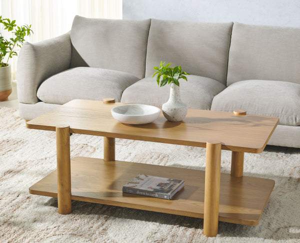 Safavieh EDISYN Modern Two-Tier Wood Coffee Table with Storage | Sleek Design for Contemporary Living Spaces Natural SFV2177A