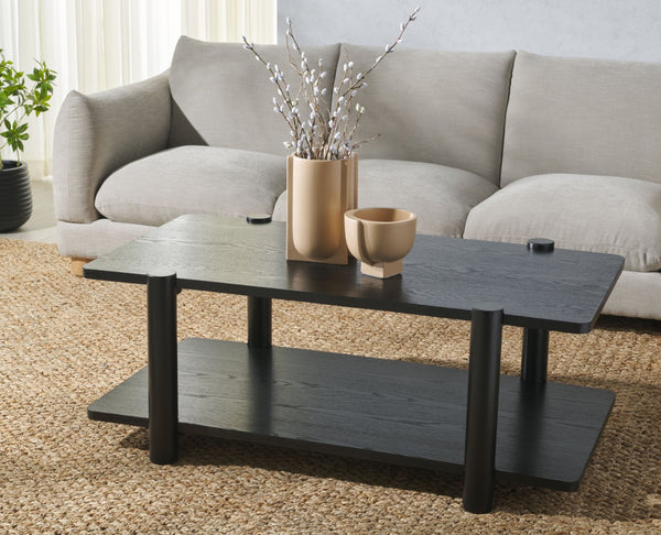 Safavieh EDISYN Modern Two-Tier Wood Coffee Table with Storage | Sleek Design for Contemporary Living Spaces Black SFV2177B