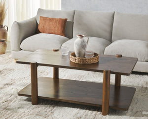 Safavieh EDISYN Modern Two-Tier Wood Coffee Table with Storage | Sleek Design for Contemporary Living Spaces Medium Oak SFV2177C