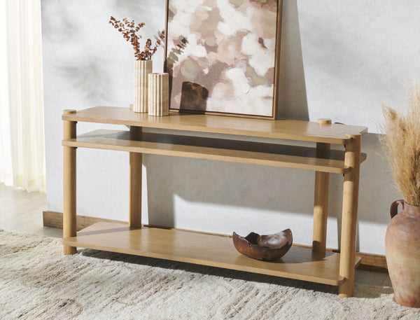 Safavieh EDISYN 3 Shelf Console Table - Modern Classic Design for Hallways, Living Rooms, and Entryways Natural SFV2178A