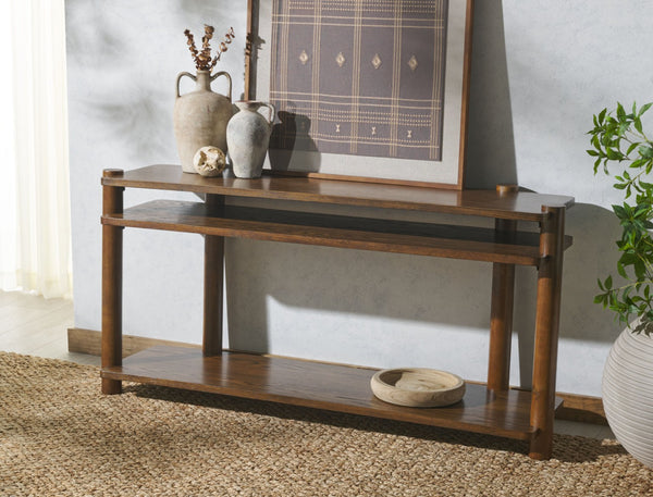 Safavieh EDISYN 3 Shelf Console Table - Modern Classic Design for Hallways, Living Rooms, and Entryways Medium Oak SFV2178C