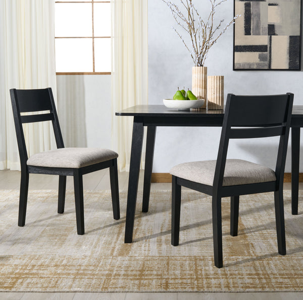 Safavieh Bellalexa Stylish Wood And Linen Dining Chair - Modern Comfort Meets Timeless Elegance For Your Home Black ,Light Grey Wood ,Fabric ,Foam Sfv2180a-set2