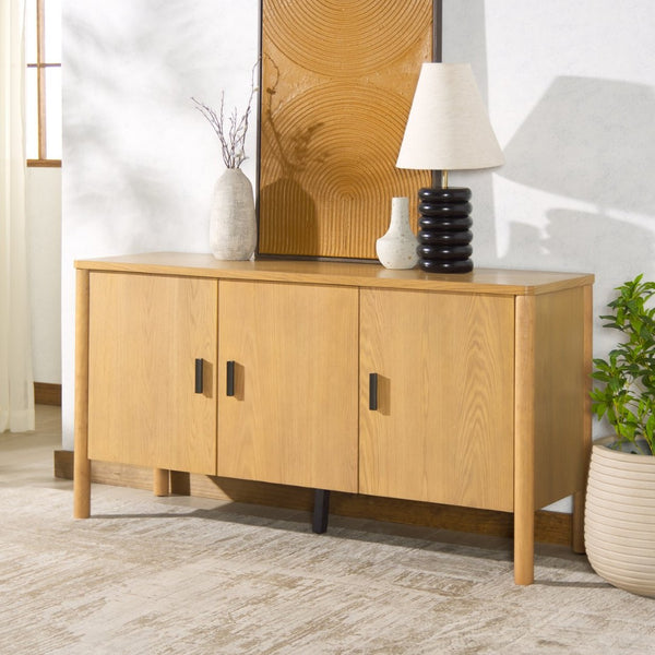 Safavieh JAYLESSA Wood 3 Door Sideboard - Contemporary Storage Solution for Modern Living & Dining Spaces Natural SFV2185A
