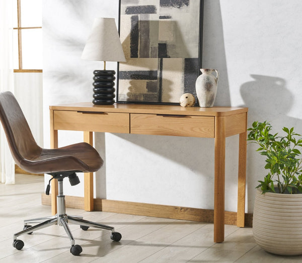 Safavieh GABRIETTA 2-Drawer Wood Desk - Modern Design for Home Office with Elegant Storage and Style Natural / Black SFV2188A