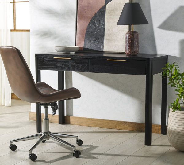 Safavieh GABRIETTA 2-Drawer Wood Desk - Modern Design for Home Office with Elegant Storage and Style Black / Gold SFV2188B
