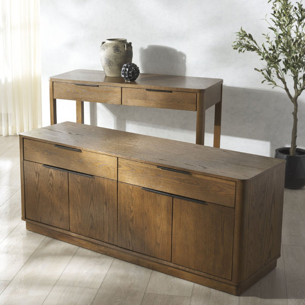 Safavieh GABRIETTA 2-Drawer Wood Desk - Modern Design for Home Office with Elegant Storage and Style Medium Oak / Black SFV2188C