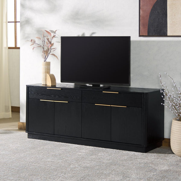 Safavieh GABRIETTA Modern 2-Drawer Sideboard and TV Stand – Chic Entertainment Center for Stylish Spaces Black / Gold SFV2189B