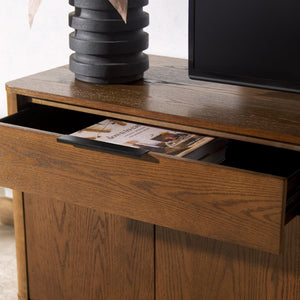 Safavieh GABRIETTA Modern 2-Drawer Sideboard and TV Stand – Chic Entertainment Center for Stylish Spaces Medium Oak / Black SFV2189C