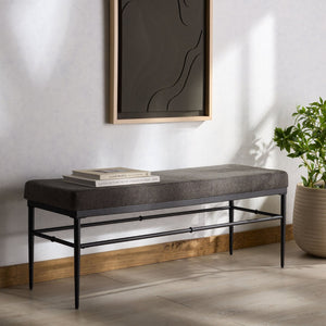 Safavieh THEABELLA Contemporary Linen and Metal Bench – Stylish Seating for Entryways and Living Rooms Black / Dark Grey SFV2190A