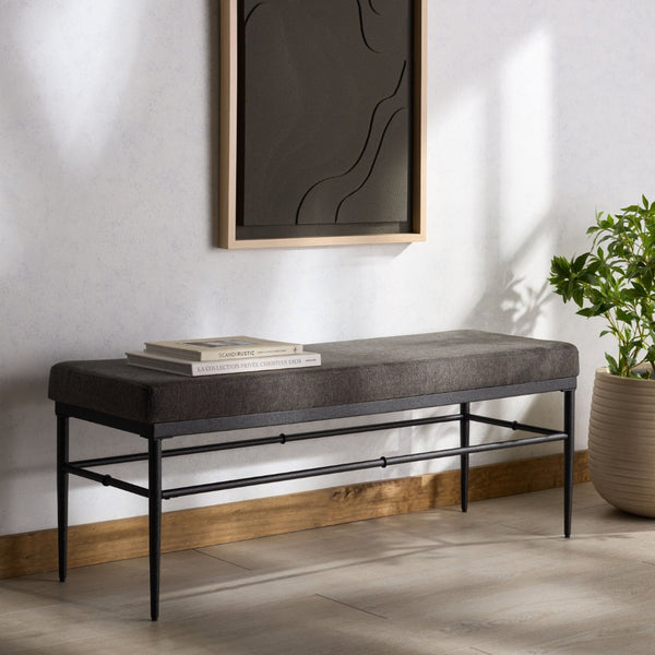 Safavieh THEABELLA Contemporary Linen and Metal Bench – Stylish Seating for Entryways and Living Rooms Black / Dark Grey SFV2190A