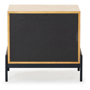 Safavieh Chandri Vegan Leather Wrapped Handle Nightstand - Stylish Storage Solution For Modern Bedrooms Natural ,Black Wood ,Metal ,Vegan Leather Sfv2191a