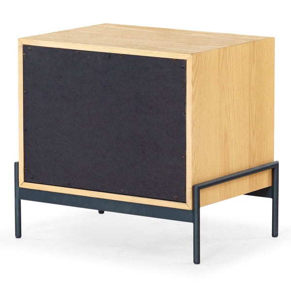 Safavieh Chandri Vegan Leather Wrapped Handle Nightstand - Stylish Storage Solution For Modern Bedrooms Natural ,Black Wood ,Metal ,Vegan Leather Sfv2191a