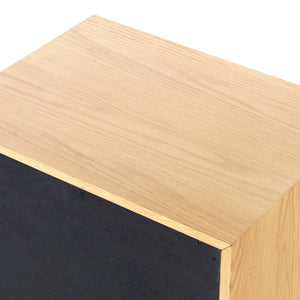 Safavieh Chandri Vegan Leather Wrapped Handle Nightstand - Stylish Storage Solution For Modern Bedrooms Natural ,Black Wood ,Metal ,Vegan Leather Sfv2191a