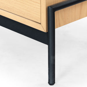 Safavieh Chandri Vegan Leather Wrapped Handle Nightstand - Stylish Storage Solution For Modern Bedrooms Natural ,Black Wood ,Metal ,Vegan Leather Sfv2191a