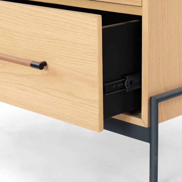 Safavieh Chandri Vegan Leather Wrapped Handle Nightstand - Stylish Storage Solution For Modern Bedrooms Natural ,Black Wood ,Metal ,Vegan Leather Sfv2191a