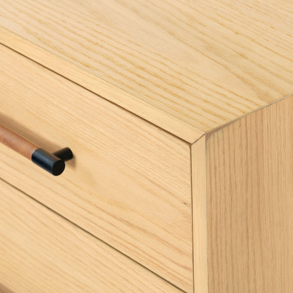 Safavieh Chandri Vegan Leather Wrapped Handle Nightstand - Stylish Storage Solution For Modern Bedrooms Natural ,Black Wood ,Metal ,Vegan Leather Sfv2191a