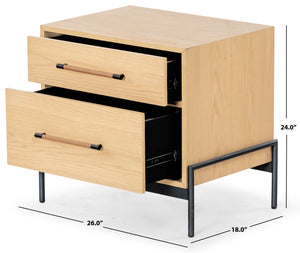 Safavieh Chandri Vegan Leather Wrapped Handle Nightstand - Stylish Storage Solution For Modern Bedrooms Natural ,Black Wood ,Metal ,Vegan Leather Sfv2191a