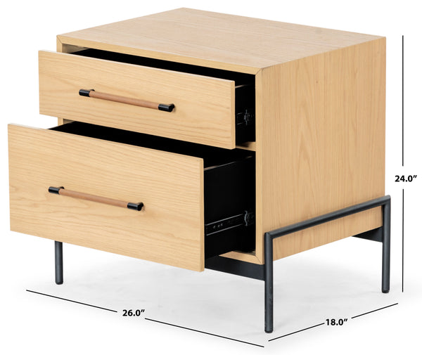 Safavieh Chandri Vegan Leather Wrapped Handle Nightstand - Stylish Storage Solution For Modern Bedrooms Natural ,Black Wood ,Metal ,Vegan Leather Sfv2191a