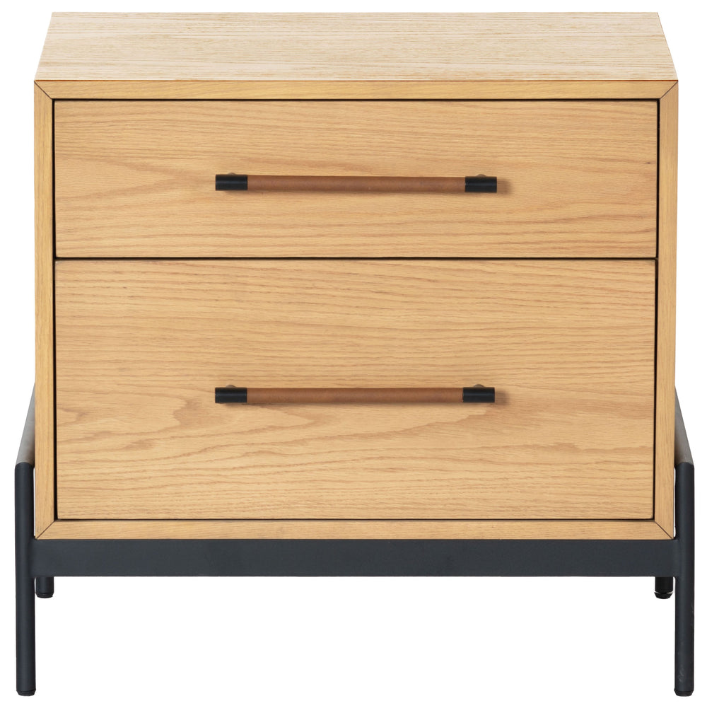 Safavieh Chandri Vegan Leather Wrapped Handle Nightstand - Stylish Storage Solution For Modern Bedrooms Natural ,Black Wood ,Metal ,Vegan Leather Sfv2191a