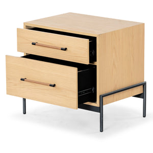 Safavieh Chandri Vegan Leather Wrapped Handle Nightstand - Stylish Storage Solution For Modern Bedrooms Natural ,Black Wood ,Metal ,Vegan Leather Sfv2191a