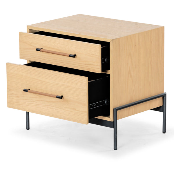 Safavieh Chandri Vegan Leather Wrapped Handle Nightstand - Stylish Storage Solution For Modern Bedrooms Natural ,Black Wood ,Metal ,Vegan Leather Sfv2191a