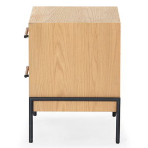 Safavieh Chandri Vegan Leather Wrapped Handle Nightstand - Stylish Storage Solution For Modern Bedrooms Natural ,Black Wood ,Metal ,Vegan Leather Sfv2191a