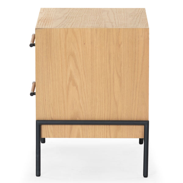 Safavieh Chandri Vegan Leather Wrapped Handle Nightstand - Stylish Storage Solution For Modern Bedrooms Natural ,Black Wood ,Metal ,Vegan Leather Sfv2191a