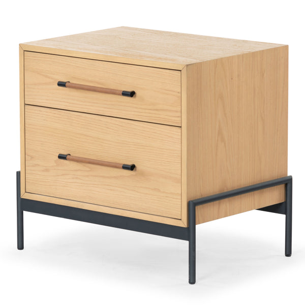 Safavieh Chandri Vegan Leather Wrapped Handle Nightstand - Stylish Storage Solution For Modern Bedrooms Natural ,Black Wood ,Metal ,Vegan Leather Sfv2191a