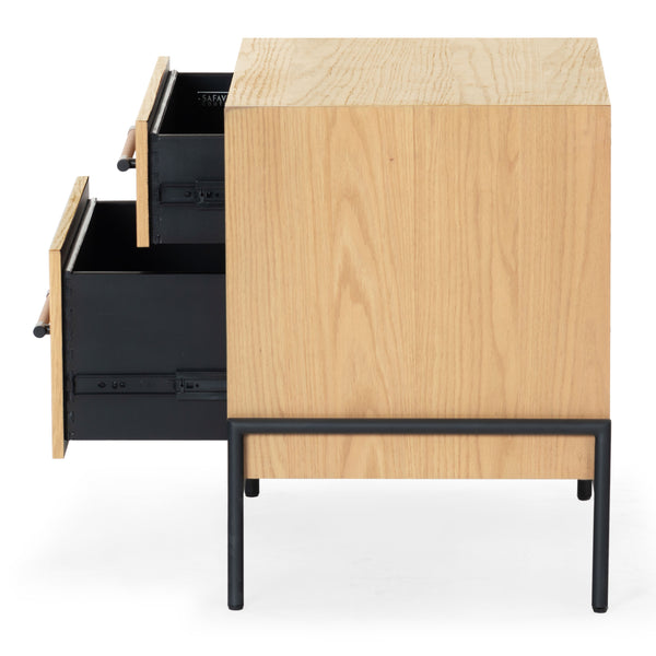 Safavieh Chandri Vegan Leather Wrapped Handle Nightstand - Stylish Storage Solution For Modern Bedrooms Natural ,Black Wood ,Metal ,Vegan Leather Sfv2191a