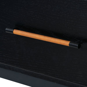 Safavieh Chandri Vegan Leather Wrapped Handle Nightstand - Stylish Storage Solution For Modern Bedrooms Black ,Brown Wood ,Metal ,Vegan Leather Sfv2191b