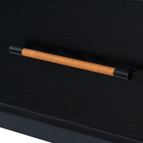 Safavieh Chandri Vegan Leather Wrapped Handle Nightstand - Stylish Storage Solution For Modern Bedrooms Black ,Brown Wood ,Metal ,Vegan Leather Sfv2191b