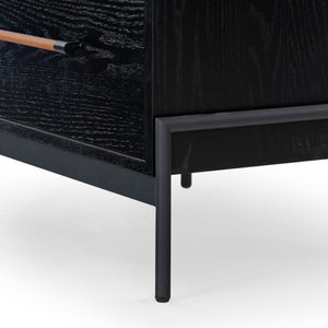 Safavieh Chandri Vegan Leather Wrapped Handle Nightstand - Stylish Storage Solution For Modern Bedrooms Black ,Brown Wood ,Metal ,Vegan Leather Sfv2191b