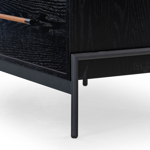 Safavieh Chandri Vegan Leather Wrapped Handle Nightstand - Stylish Storage Solution For Modern Bedrooms Black ,Brown Wood ,Metal ,Vegan Leather Sfv2191b