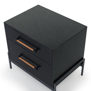 Safavieh Chandri Vegan Leather Wrapped Handle Nightstand - Stylish Storage Solution For Modern Bedrooms Black ,Brown Wood ,Metal ,Vegan Leather Sfv2191b