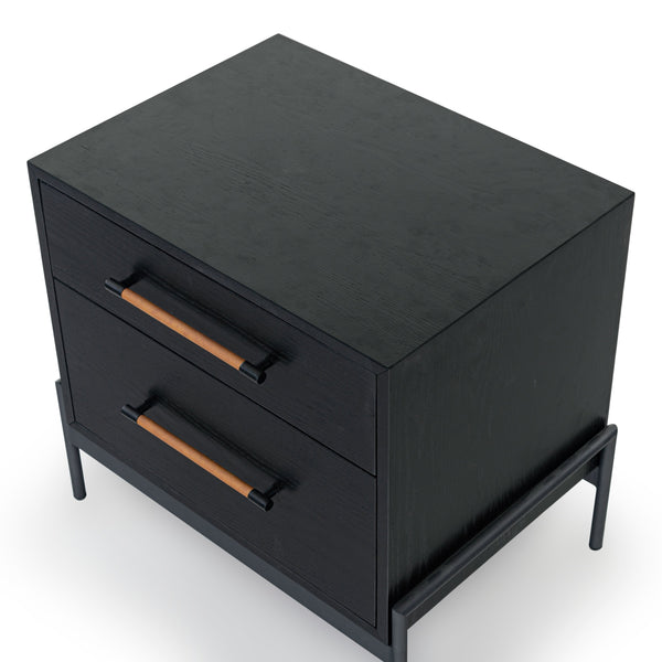 Safavieh Chandri Vegan Leather Wrapped Handle Nightstand - Stylish Storage Solution For Modern Bedrooms Black ,Brown Wood ,Metal ,Vegan Leather Sfv2191b