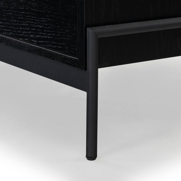 Safavieh Chandri Vegan Leather Wrapped Handle Nightstand - Stylish Storage Solution For Modern Bedrooms Black ,Brown Wood ,Metal ,Vegan Leather Sfv2191b