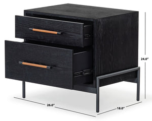Safavieh Chandri Vegan Leather Wrapped Handle Nightstand - Stylish Storage Solution For Modern Bedrooms Black ,Brown Wood ,Metal ,Vegan Leather Sfv2191b