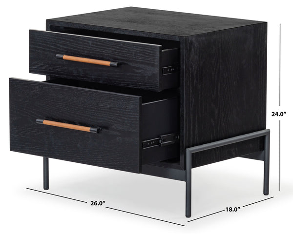 Safavieh Chandri Vegan Leather Wrapped Handle Nightstand - Stylish Storage Solution For Modern Bedrooms Black ,Brown Wood ,Metal ,Vegan Leather Sfv2191b