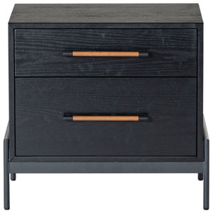 Safavieh Chandri Vegan Leather Wrapped Handle Nightstand - Stylish Storage Solution For Modern Bedrooms Black ,Brown Wood ,Metal ,Vegan Leather Sfv2191b