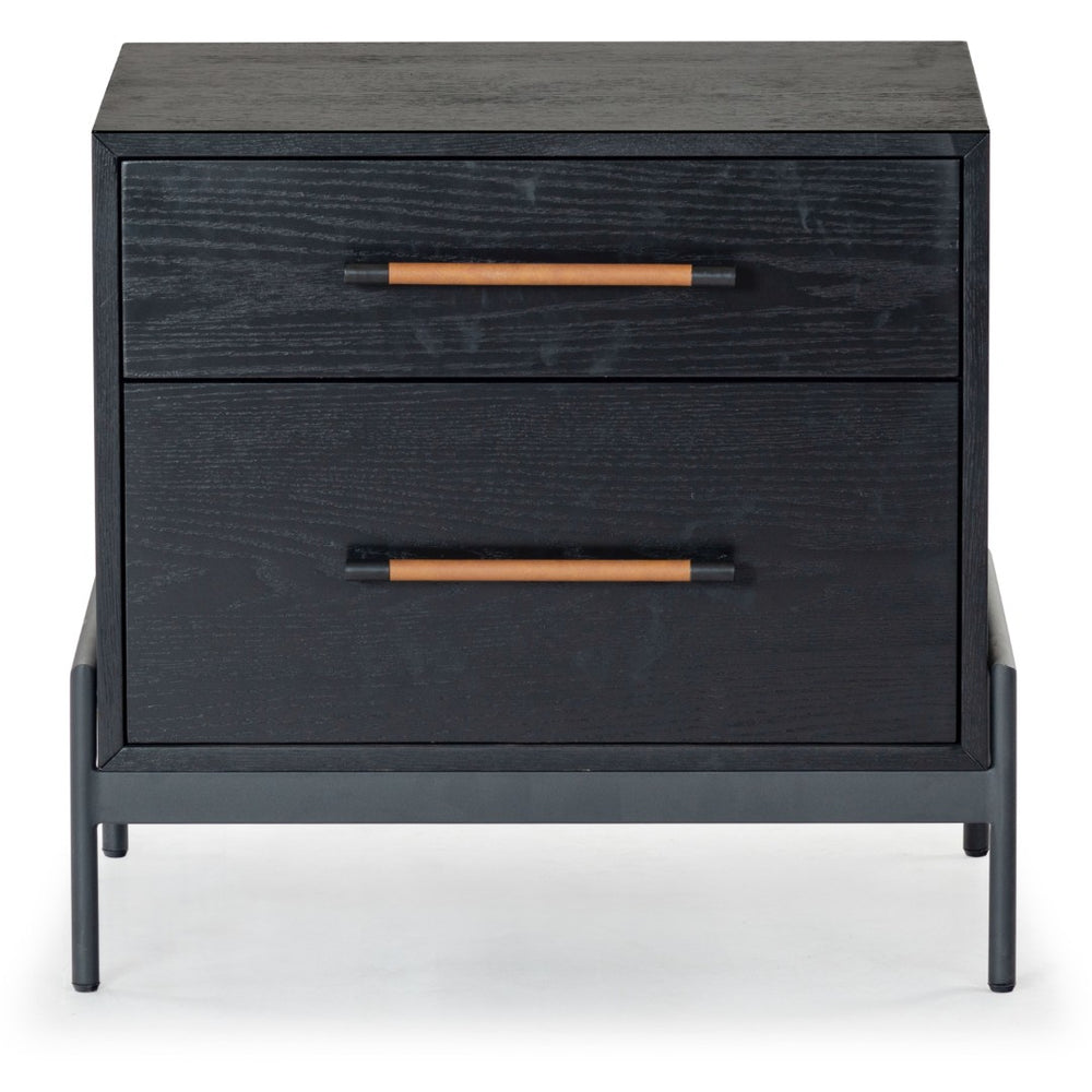 Safavieh CHANDRI Modern Vegan Leather Nightstand – Stylish Storage with Durable Wood & Metal Accents for Bedroom Black / Brown SFV2191B