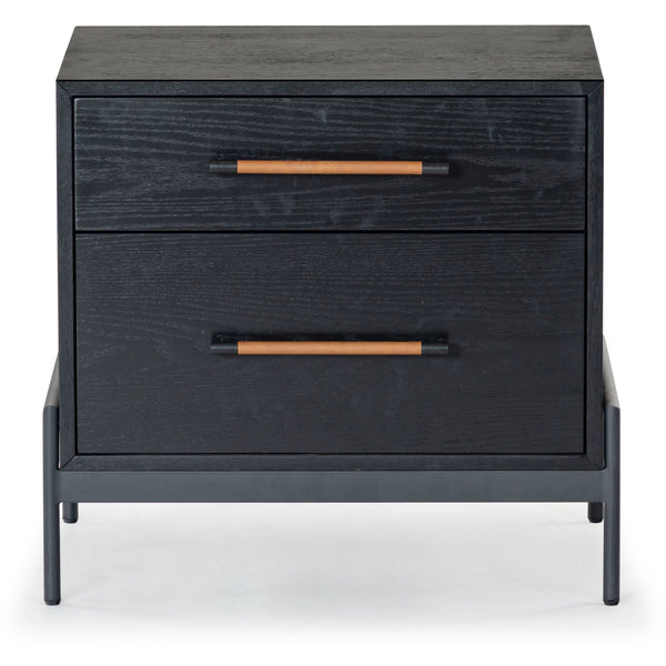 Safavieh Chandri Vegan Leather Wrapped Handle Nightstand - Stylish Storage Solution For Modern Bedrooms Black ,Brown Wood ,Metal ,Vegan Leather Sfv2191b