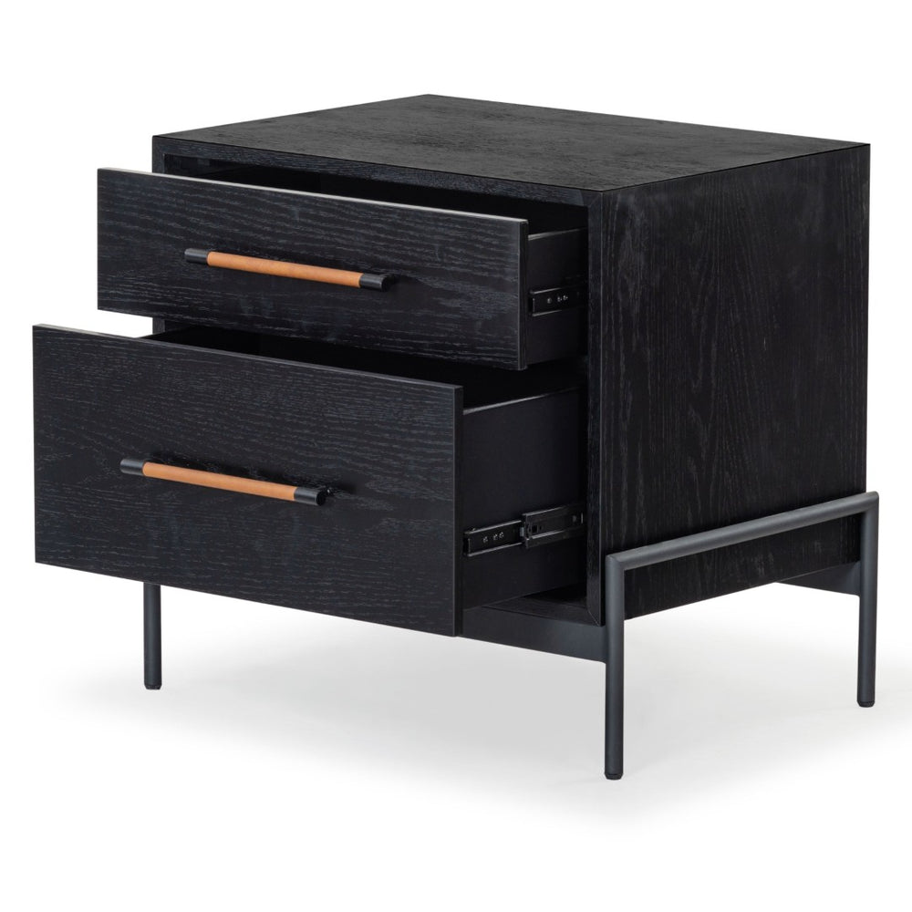 Safavieh CHANDRI Modern Vegan Leather Nightstand – Stylish Storage with Durable Wood & Metal Accents for Bedroom Black / Brown SFV2191B