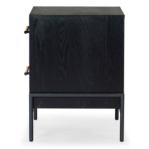 Safavieh Chandri Vegan Leather Wrapped Handle Nightstand - Stylish Storage Solution For Modern Bedrooms Black ,Brown Wood ,Metal ,Vegan Leather Sfv2191b