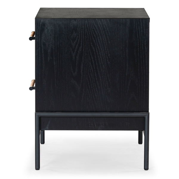 Safavieh Chandri Vegan Leather Wrapped Handle Nightstand - Stylish Storage Solution For Modern Bedrooms Black ,Brown Wood ,Metal ,Vegan Leather Sfv2191b