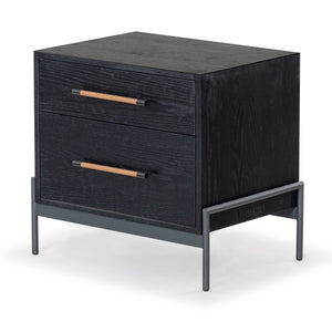 Safavieh Chandri Vegan Leather Wrapped Handle Nightstand - Stylish Storage Solution For Modern Bedrooms Black ,Brown Wood ,Metal ,Vegan Leather Sfv2191b