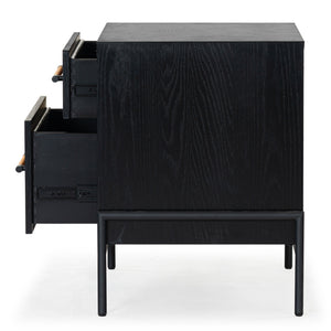 Safavieh Chandri Vegan Leather Wrapped Handle Nightstand - Stylish Storage Solution For Modern Bedrooms Black ,Brown Wood ,Metal ,Vegan Leather Sfv2191b